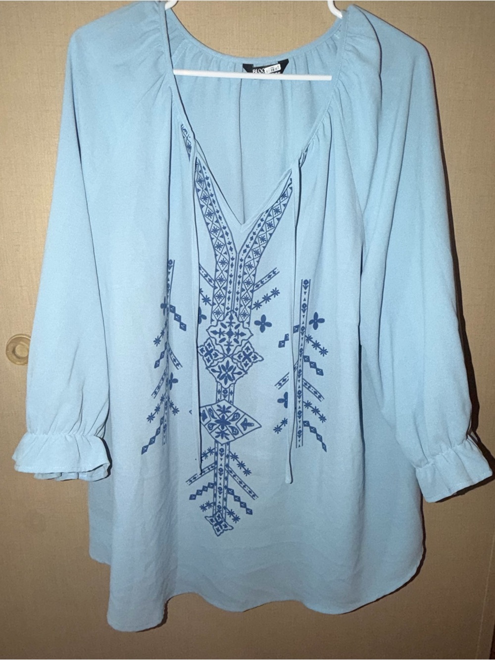 BloomChic Light Blue Embroidered Boho Tunic